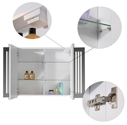 Eurosan 2-türiger Spiegelschrank, Superflach, Integrierte LED-Frontbeleuchtung, Breite 100 cm, Weiß, Sydney, S100 - 3