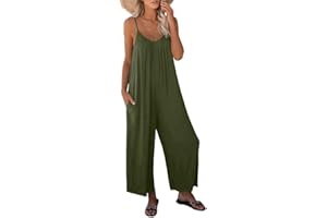 Haibang Combinaison Femme Été Sans Manches Casual Jumpsuit Chic et Élégant Bretelles Spaghetti Réglables Romper Salopette à Jambes Larges Loose Playsuit avec Poches