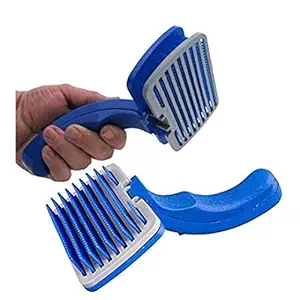 Petlicious & More Slicker Grooming Brush for Dogs and Cats, Spring-Loaded Self-Cleaning Feature, Remove Shedding Hair, Tangles and Matting, Flexible Coated Bristle Tips, Ergonomic Handle (Large)