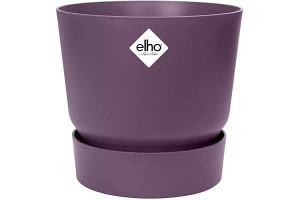 Elho Greenville Rond 20 - Pot De Fleurs avec Un Réservoir d'eau Intégré - Interieur & Extérieur - Plastique 100% Recycle - Ø 19.5 x H 18.4 cm - Violet/Vintage Prune