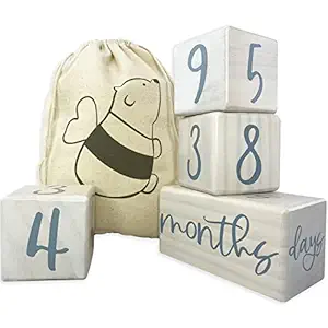 Baby Milestone Blocks for Boy or Girl, Solid Natural Pine Wood with Days Weeks Months Years Grade, Milestone Age Block Set, First Year Photo Props for Weekly Monthly Newborn Pictures, Baby Shower Gift