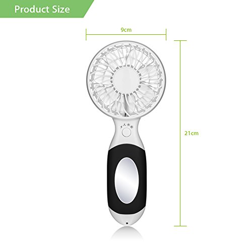 LIFU Mini USB Handverntilator Leise Tragbar Elektrische persönlichen Vielzweck-Fan mit Spiegel LED Licht und Wiederaufladbare 18650 Batterie für Hause und Büro, Innen- und Außenbereich - 5