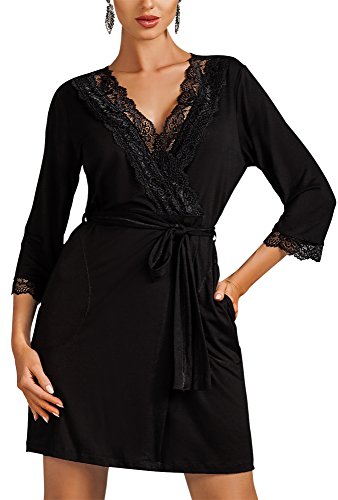 Preisvergleich Produktbild spass42 hochwertige Damen Nachtwäsche Viskose langarm Morgenmantel Kimono kurz Bademantel Hausmantel Groesse: XXXL