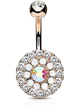 Paula & Fritz® Bauch-nabelpiercing Bananabell Bauch-piercing Edelstahl Chirurgenstahl 316L Kreis Zirkonia Opale