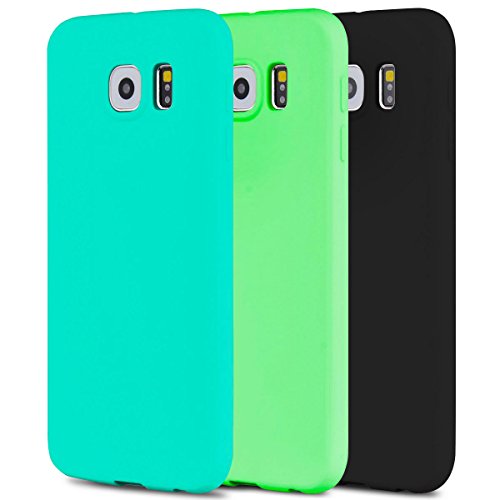 3x Samsung S6 Funda  Anfire Carcasa Silicona gel TPU para Samsung Galaxy S6 Ultra Delgado Suave Mate Goma Protectora Caso Flexible Caja Ligero Back Case Cover Anti Rasgu  os Anti Choque Tapa Color Jalea - Azul   Verde   Negro