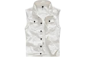 Oanviso Gilet in Denim da Uomo Senza Maniche Vintage Strappato Gilet in Jean Polsini Sfilacciati Gilet Casual Gilet da Cowboy Punk Gilet Confortevole Traspirante All'aperto Gilet