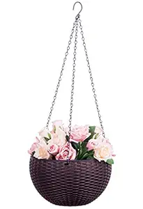 HUEX Plastic Hanging Flower Pot Rattan Baskets with Hook Chain for Home Gardener Grower Planter Office Balcony Indoor Outdoor (Brown)