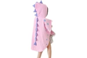 Alltops Kids Cotton Hooded Towel Cartoon Unicorn Dinosaur Bathrobe Bath Poncho Towel for Boys Girls, 0-4 years, Pink Dinosaur