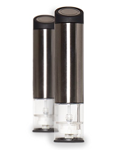 TECVANCE Elektrisches Salz- und Pfeffermühlen 2er Set, mit Keramikmahlwerk + Beleuchtung (schwarz metallic)