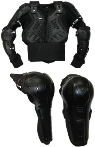 XTRM Kids Off Road M/X Motorcycle Body Armour Jacket Black (CE Approved) + Hinged Knee (8 Years/ M)