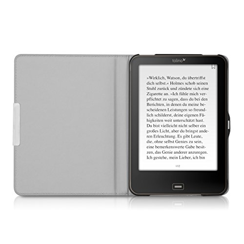 kwmobile Hülle für Tolino Vision 1 / 2 / 3 / 4 HD – Flipcover Case eReader Schutzhülle – Bookstyle Klapphülle Don’t touch my E-Reader Design Weiß Dunkelblau - 5