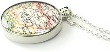 Handmade silver 1913 Bulgaria map necklace jewelry - gift for grandma - 1 inch diameter