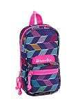Plumier con forma de mochila con 4 portatodos llenos; compacto y práctico
