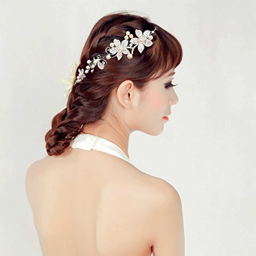 PIXNOR Shining Crystal Strass Faux Perlen Deko Blume Stil Hochzeit Braut Haar Band Stirnband Tiara (weiß) - 7