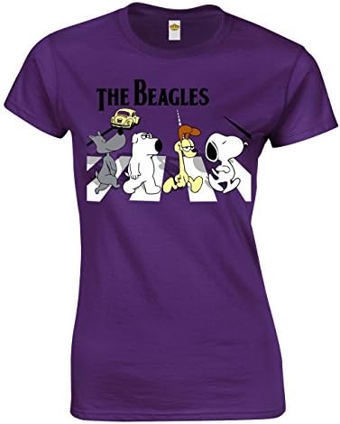 Designs by The Crown 'The Beagles' Abbey Road Beatles Album Style Funny Cool Gift for Women & Teenagers Fitted T-Shirts Tops (Purple/Small)