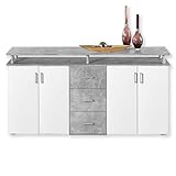 sideboard hellgrau Türfronten: Weiß Stella Trading Lift Highboard, Holzdekor, Beton-Weiß, (B/H/T) 178 x 90 x 38 cm