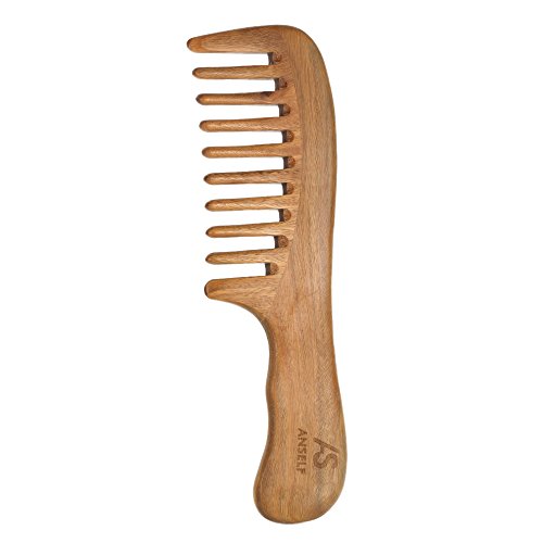 Anself Wooden Comb Natural Green Sandalwood Handmade Wide Tooth Wooden Comb Massage Comb Handmade Comb Hair Care(1 Pc)