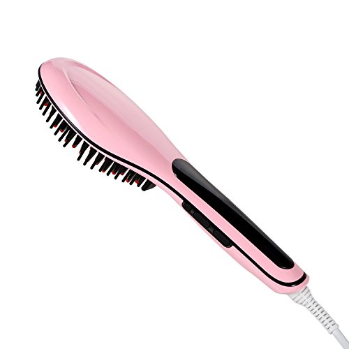 [2016 New Release] Hair Straightening Brush, Merit Hair Straightener With LCD Temperature Control, Straightener Comb With Fast Styling, Detangling Electric Straightener For Short or Long, Black, Thick, Thin, Wavy Hair or Bangs (Pink)