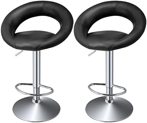 Teamyy 2pcs Synthetic Leather Adjustable Oval Bar Stool Dining Chair, 3 Colors (Black)
