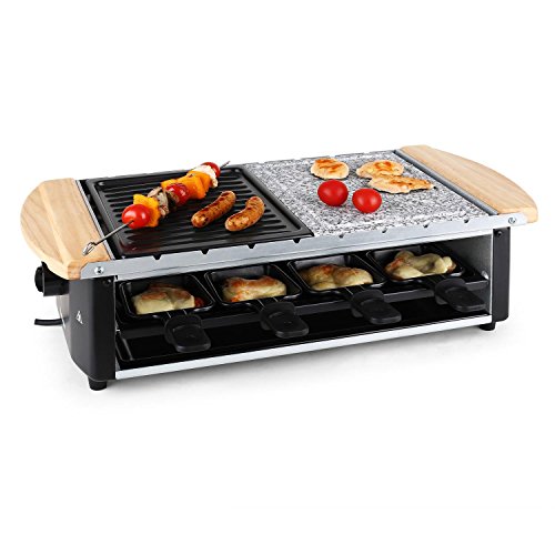 Klarstein Chateaubriand Appareil à raclette (plaque de grill, pierre à griller, 1200W de puissance , 8 poêlons avec revêtement anti-adhésif et 8 brochettes)