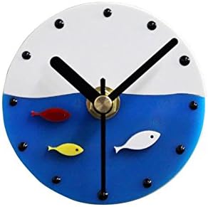 MCC Adsorption wall clock magnetic refrigerator - round small fish Mediterranean style - 8.5cm , white blue