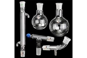 RAINBOW_ROAD 5pcs New 500ML Lab Essential Oil Distillation Apparatus Glass Distillation Apparatus Chemistry Glassware Set with Condenser Flask for Home Industrial Science Teaching