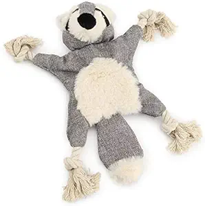 Emily Pets Rocco The Raccoon, Crinkle Dog Toy, 3 in 1 Plush Dog Toy with Rope Legs,Squeakers and Crinkle Paper, Durable Stuffing Free Squeaky Dog Toy for Puppies,Small, and Medium Dogs(Grey)