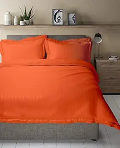 Cloth Fusion Amora 210 TC Cotton Sateen Striped Quilt/Duvet Cover- Single(60X90), Orange