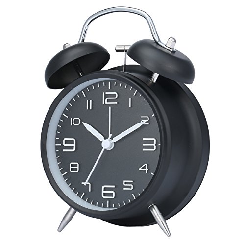 Drillpro Retro Glockenwecker Analog Quarzwecker mit Nachtlicht Lauter Alarm,kein Ticken geräuschlos,Mini Doppelglockenwecker Alarm Wecker Schwarz - 2
