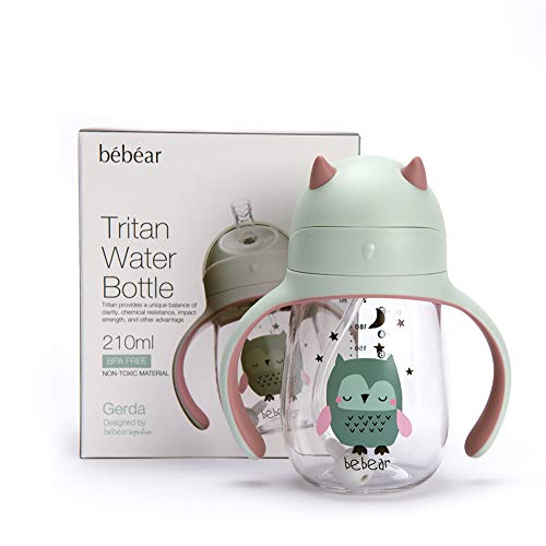 Bebamour Sippy Cup Bottiglia d'acqua a prova di versamento per i bambini Soft-becca Coppa con paglia per i più piccoli, Senza BPA, 210ml - Verde