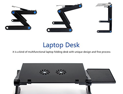 MinYuocom Tragbare 360°Verstellbarer Laptop Notebook Tisch Ständer Ergonomischer mit Lüfter Mausablage(Schwarz) - 5