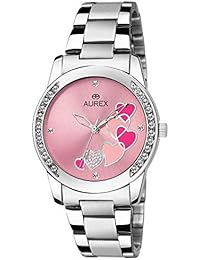 Aurex Analouge Pink Dial Watch Water Resistant Silver Color Strap Wrist Watch for Women/Ladies/Girls (AX-LR533-PKC)