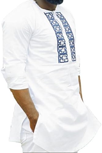 Aprilley Men's African Dashiki Casual Slim Fit Floral Long Sleeve T-Shirt Tops -  -