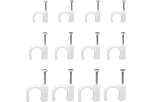 Dtoterul 300 Pièces Attache Câble Ronde avec Clou Clips de Câble Fil de Câble Clips Ongles Organisateur de Fils pour Cordons Fixation de Câble Electrique,Cable Mur Attaches Câbles,6/8/10mm,Blanc
