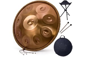 VixxNoxx Handpan Trommel Stahltrommel in D-Moll 22 Zoll 9 Noten 440Hz Percussion Musikinstrumente Handtrommel Set mit Tasche Schlägel Ständer (Gold)