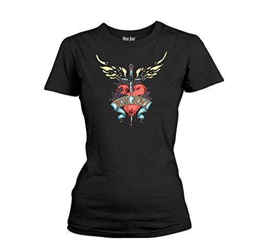 Ladies Jon Bon Jovi Heart and Dagger Rock oficial Camiseta mujeres señoras (Small)