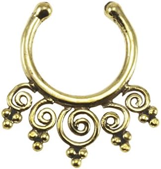 Brass Ornate Swirl Design Fake Septum Ring - 7mm (0.3") Inner Hoop with Adjustable Opening - Street Habit Jewelry