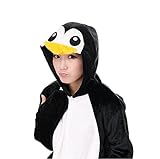 9fox Jumpsuit Tier Karton Fasching Halloween Kostüm Sleepsuit Cosplay Fleece-Overall Pyjama Schlafanzug Erwachsene Unisex Lounge Nachtwäsche S/M/L/XL (L, Pinguin) - 