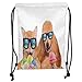 Produktbild Trsdshorts Drawstring Backpacks Bags,Animal,Cat Dog Pet with Sunglasses Eating Ice Cream Retro Cool Vintage Pop Artwork Image,Multicolor Soft Satin,5 Liter Capacity,Adjustable String Closure,
