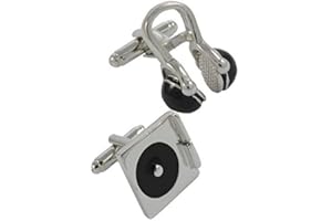 COLLAR AND CUFFS LONDON Gemelli Camicia Uomo Musica - con Scatola - Giradischi per DJ e Cuffie - Ottone - Colori Argento e Nero - Un Paio