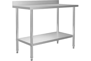 vidaXL Table de Travail de Cuisine avec Dosseret Table de Travail de Restaurant Bar Ecole Garage Espaces Commerciaux 120x60x93 cm Acier Inoxydable