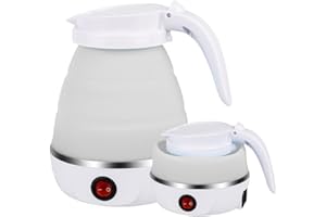 Lotvic Faltbarer Wasserkessel, Faltbarer Silikon Wasserkessel, Reisewasserkocher Faltbar mit Edelstahlboden, Tragbares Mini Wasserkocher Camping, Wasserkocher Reise, 0.6 Liter, (Weiss)