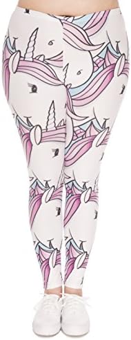 Yombre Plus Size Leggings For Women - Various Designs & Colours - Super Soft Spandex Yoga Pants - 14/16/18/20- Stretchy One Size (White Unicorns)