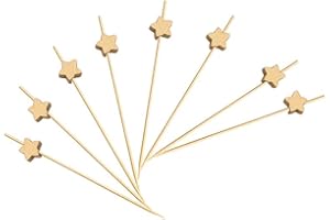 AILEXI Bastoncini per Cocktail 100 con Stuzzicadenti in Legno per Feste, Fronzoli, Finger Food, Frutta, Sandwich, Stuzzichini, Stelle d'oro