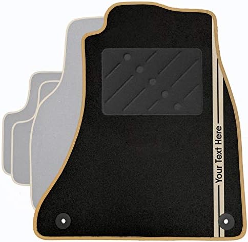 Classic Personalised Car Mats + Sandblast Beige Trim + Custom Text Stripe (506)