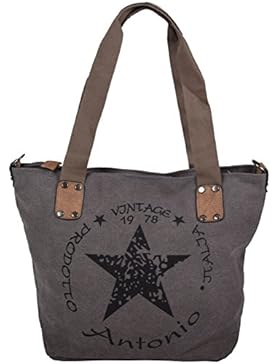 Damen Canvas Schultertasche Beuteltasche Shopper Große Handtasche Umhängetasche Vintage Sterne Print