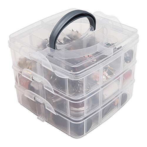 Kurtzy 3 Niveles Caja Almacenamiento Plástico Transparente - 18 Mini Compartimentos Ajustables - Organizar para Joyas, Hilos de Coser, Cuentas, Artículos de Belleza Artes y Accesorios Manualidades