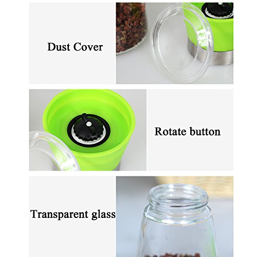 Multifunktions Salzmühlen / Pfeffermühlen, Mühlen aus Edelstahl-Gestell, rotierende Plastikgehäuse und einstellbares Keramikmahlwerk, Bunt Gewürzmühlen mit Schöner Glasbehältern, Salzmühle für Kraut-Mühle, langen Pfeffer, Müsli, Chili, Salz acrylglas, Nüsse, Getreide - 3