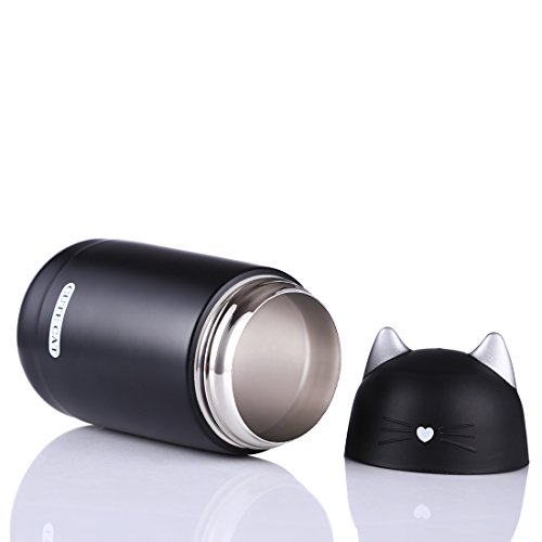 beyonda fmsb60239 Kätzchen Isolier Flasche Trinkflasche, niedlich Katze Edelstahl Kaffee Thermos Flasche Reisebecher mit Griff, im Freien heiße Milch Wasser Vakuum Cup für Kinder Baby – schwarz - 4