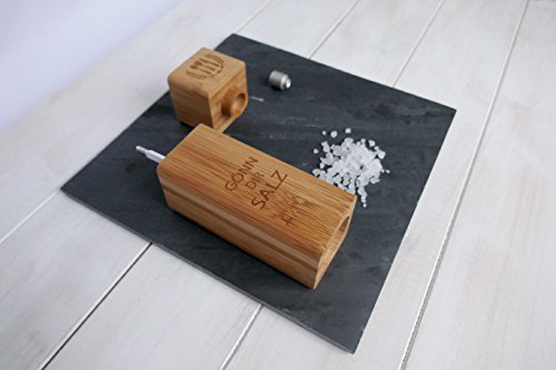 Hochwertiges Salz und Pfeffermühle Set aus Bambus Holz | 2- teiliges Gewürzmühlen Set aus Bambus und Edelstahl in modernem Design mit Keramikmahlwerk | manuelle Premium Gewürzmühlen - 4